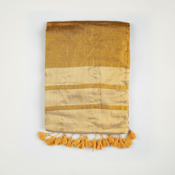 Golden Mul Tissue Saree with Shiny Tissue Pallu & Zari Border