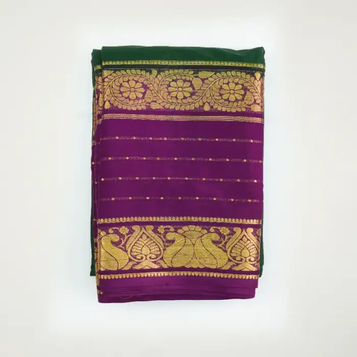 Premium Semi Mysore Silk Saree with Gold Zari Border & Grand Pallu