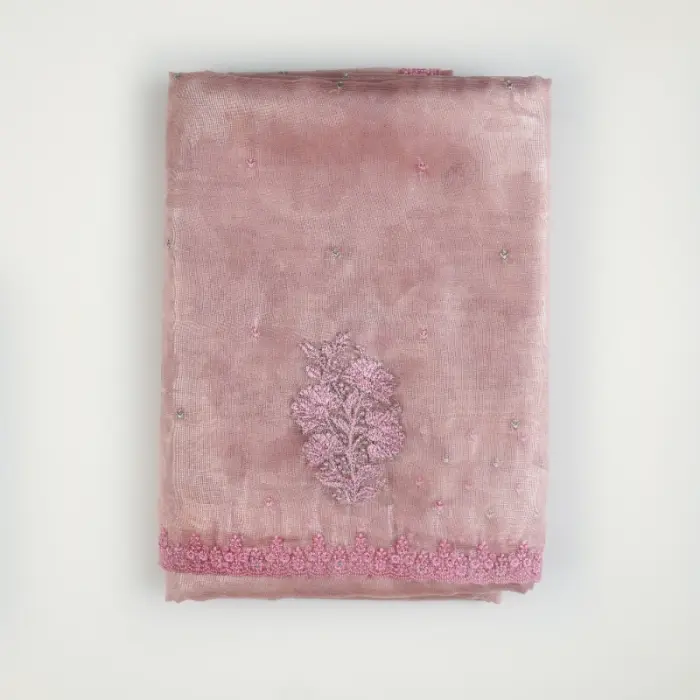 Organza Saree with Delicate Floral Thread Work