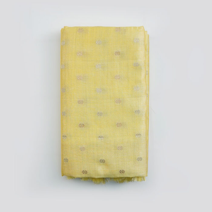 Sunshine Yellow Semi Tussar Saree with Delicate Stripes & Woven Details