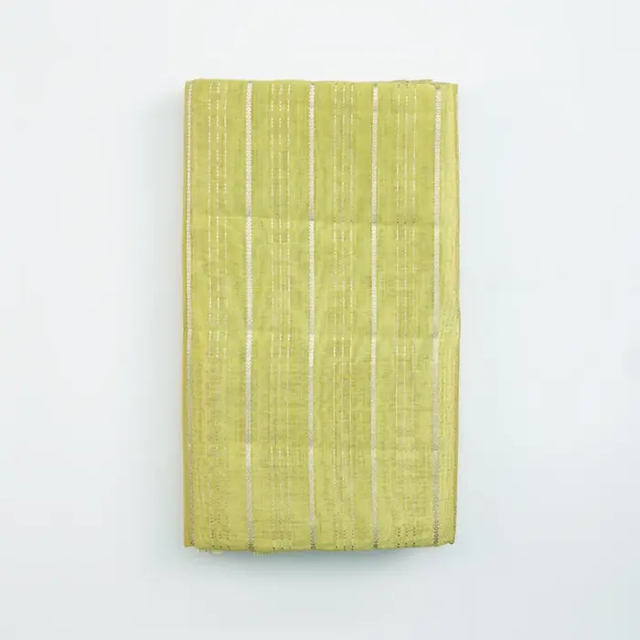Lime Green Semi Tussar Saree with Delicate Stripes & Woven Details