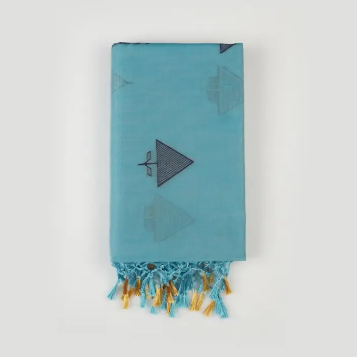Sky Blue Semi Tussar Saree with Geometric Woven Patterns