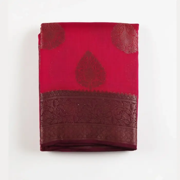 Pure Chanderi Saree – Wine Red with Antique Zari Pallu