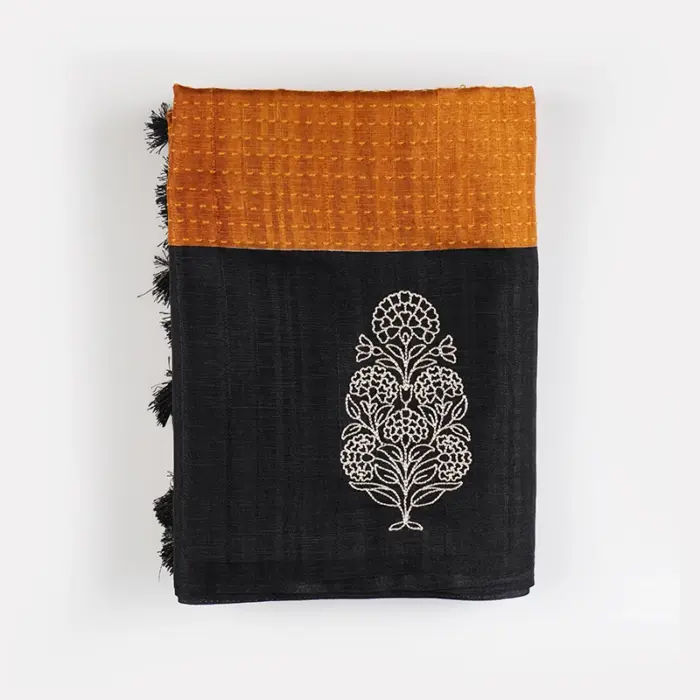 Black & Mustard Kantha Work Saree